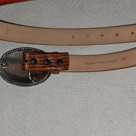 Vintage Concho Style Statement Belt Buckle Enamel Paisley Italian Calfskin 36" - Picture 3 of 6